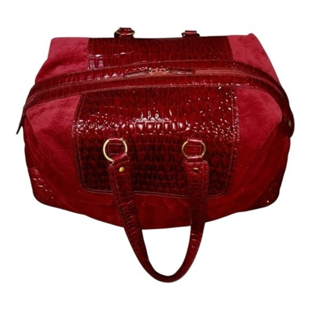 Burgundy Red Velvet Vegan Leather Trim Weekend Tote Shoulder Bag 22x15x8 NWOT